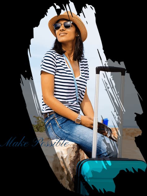 Voyageuse assise avec sa valise — Make Possible